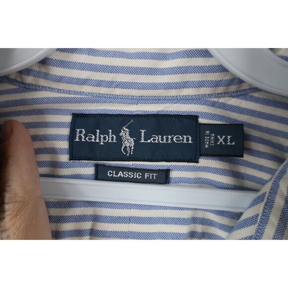 Vtg 90s Ralph Lauren Mens XL Classic Fit Striped Oxford Cotton Button Down Shirt - Picture 6 of 12